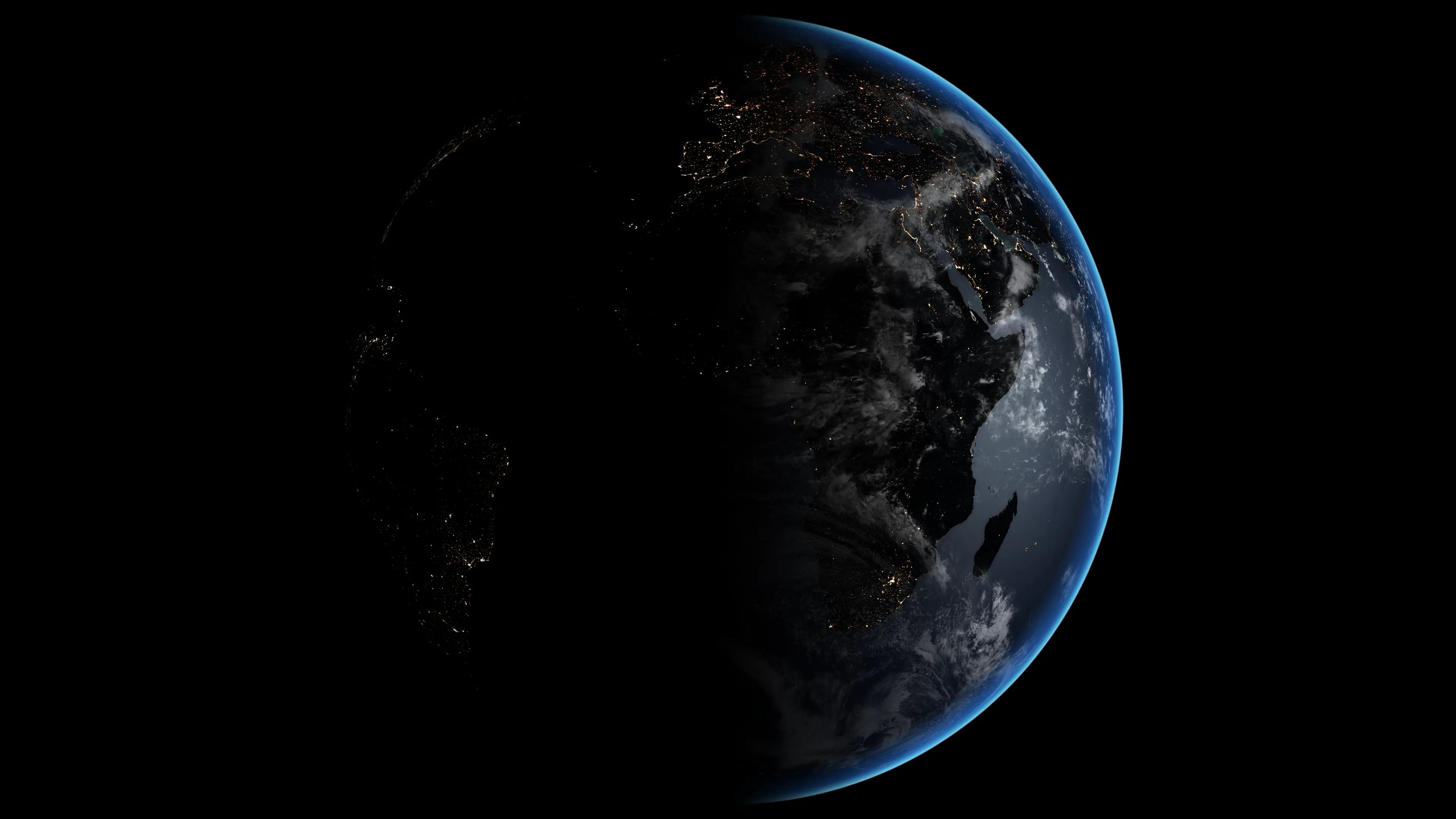 360 Spin of Earth At Night With Clouds 